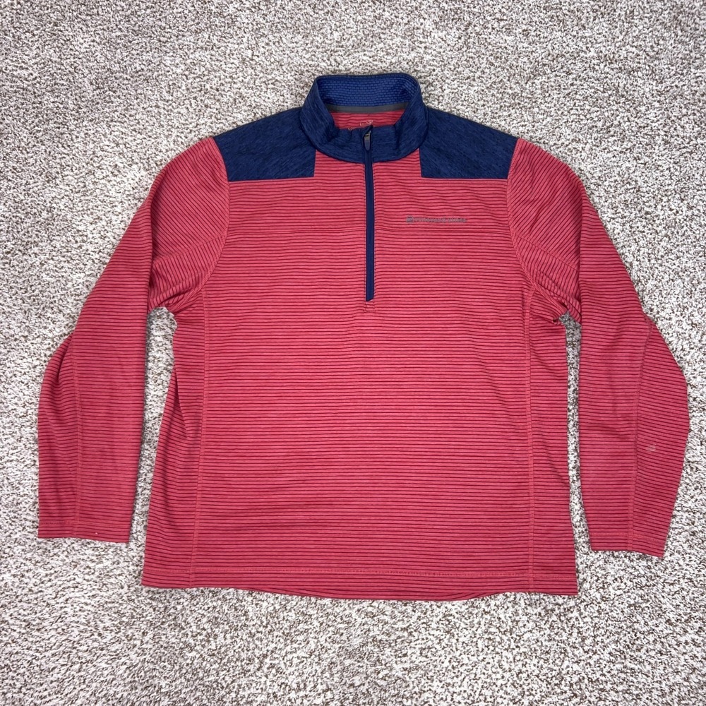 Vineyard Vines Pullover Mens XL Red Navy Performance 1/4 Zip Striped Long Sleeve